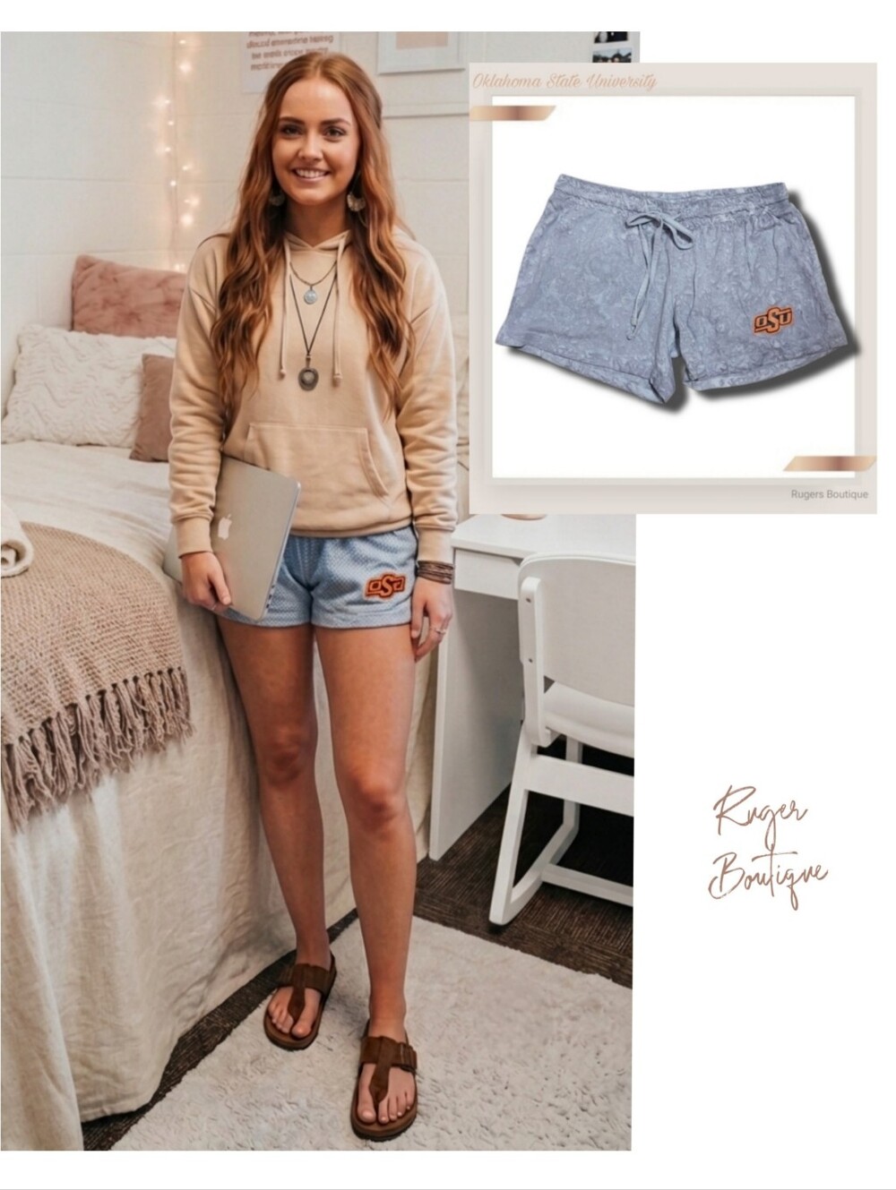 🌿Oklahoma State University Women's Medium Marble Gray Logo Shorts